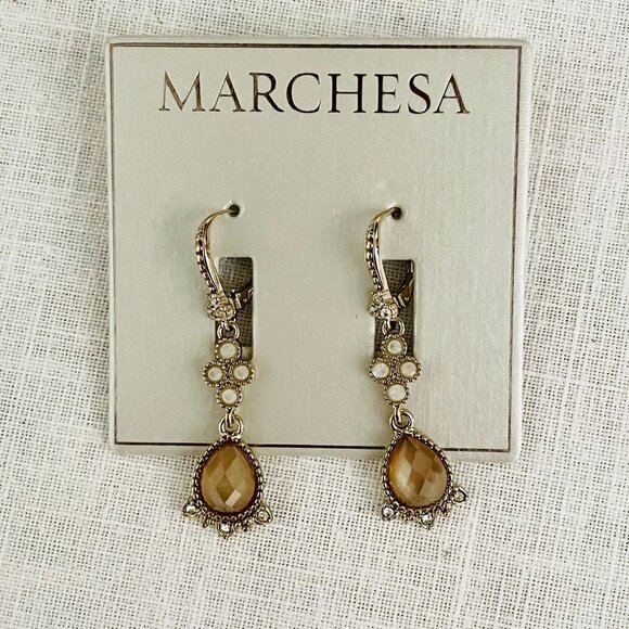 Marchesa Gold-Tone Multi-stone Drop Earrings Soft Yellow Stones with Rhinestones - Picture 2 of 4